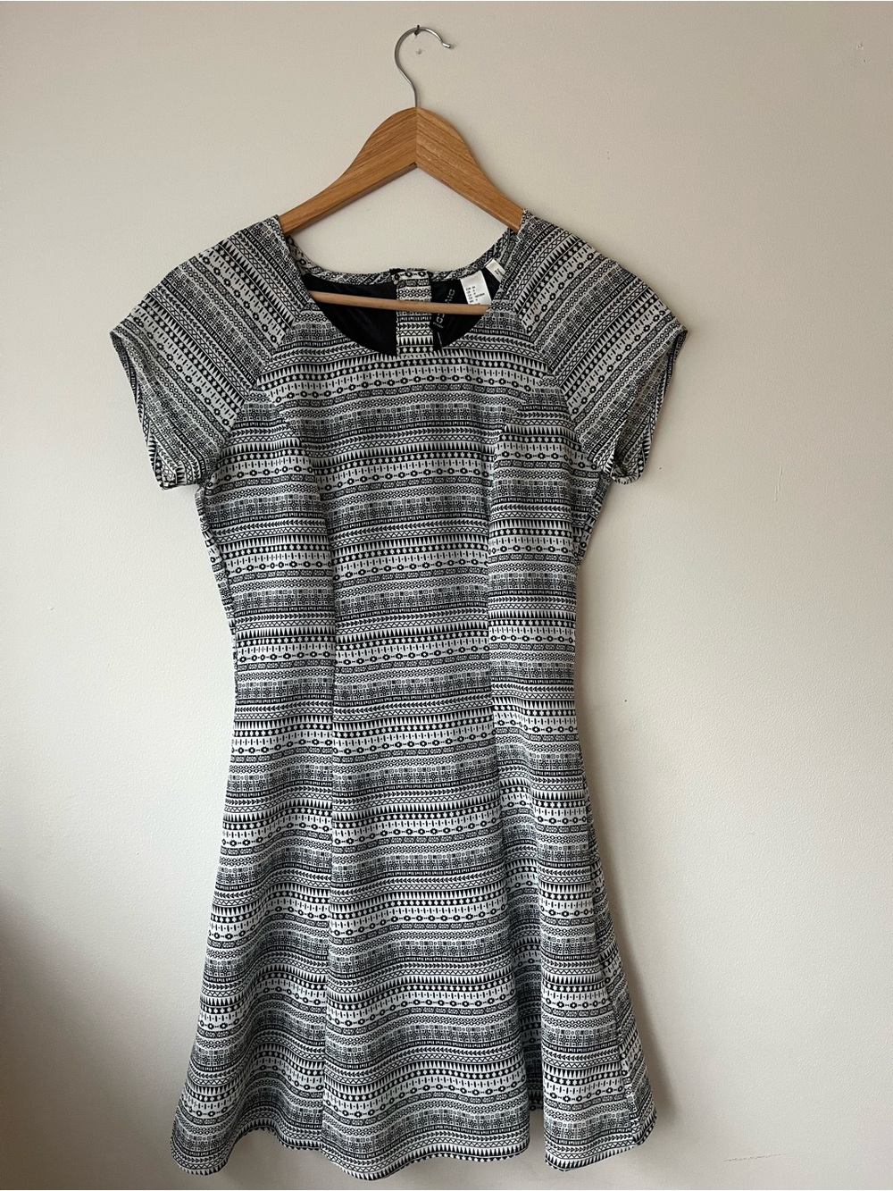 Black & White Patterned Fit-and-Flare Dress